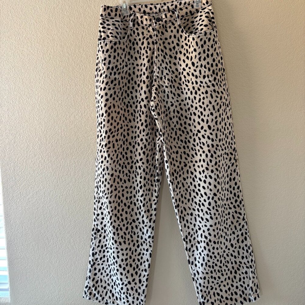 Johnny Suede Pants Unisex Size 34 Wide Leg Animal Print High Rise Made in USA